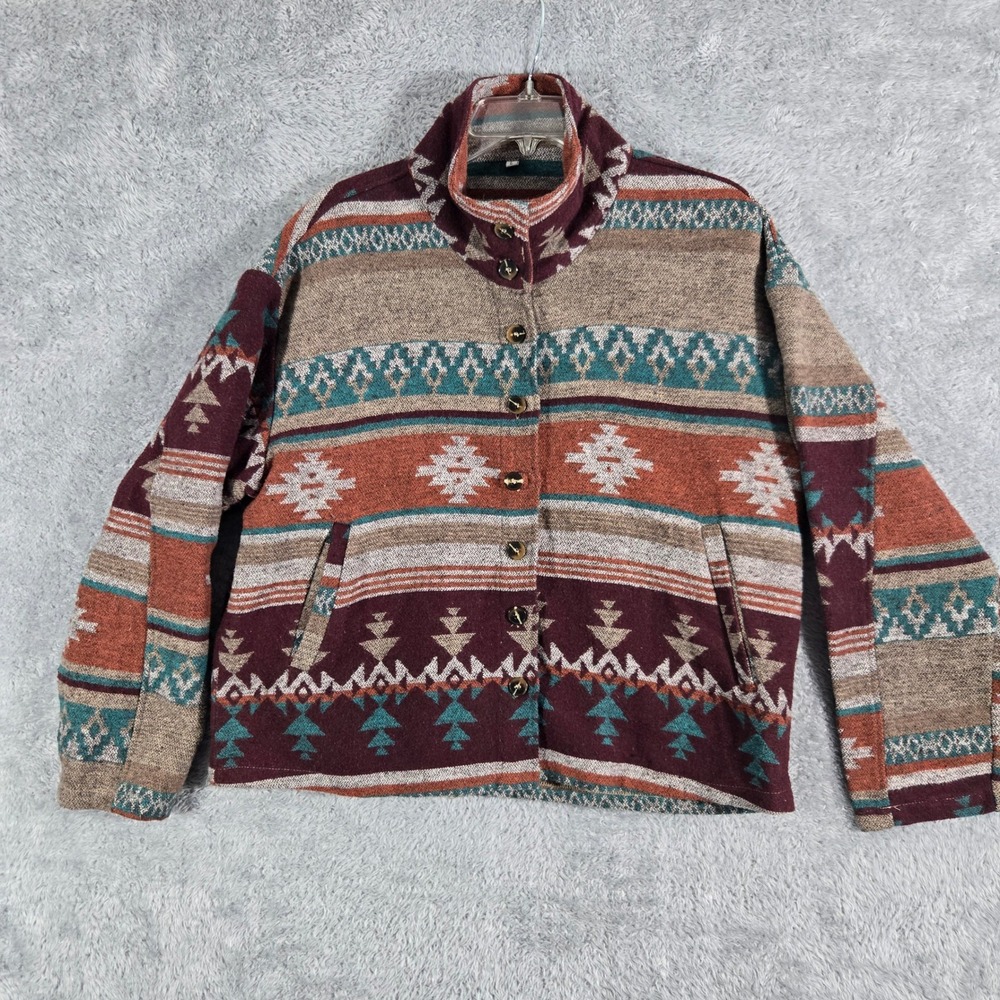 Southwestern Aztec Print Button Up Jacket Earth Tones Size L Unbranded